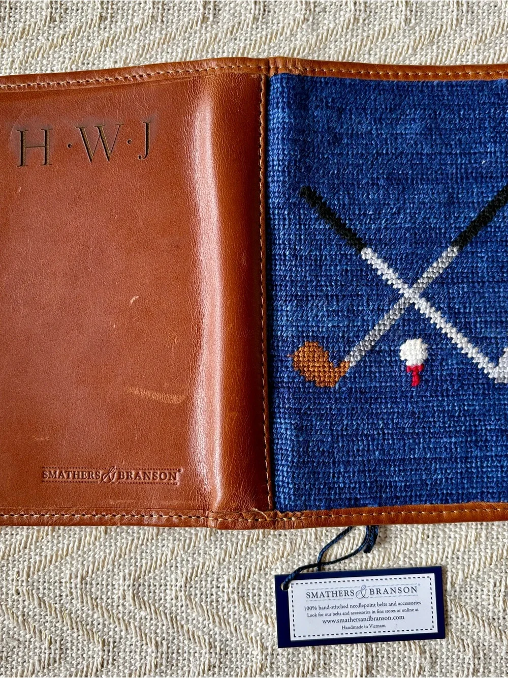 Smathers & Branson Needlepoint Golf Club Scorecard Holder NWT with monogram HWJ